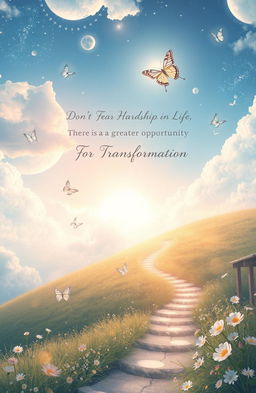 Artistic depiction of a serene afterlife, with ethereal landscapes that blend softly with elements of nature and celestial bodies