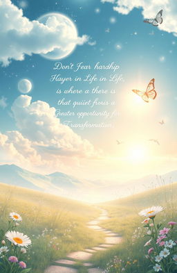 Artistic depiction of a serene afterlife, with ethereal landscapes that blend softly with elements of nature and celestial bodies