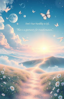 Artistic depiction of a serene afterlife, with ethereal landscapes that blend softly with elements of nature and celestial bodies