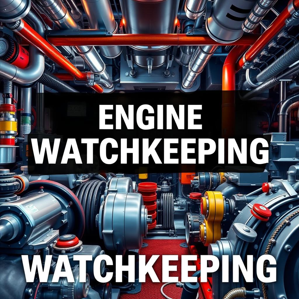 A striking cover page design for a book on Engine Watchkeeping in the maritime industry