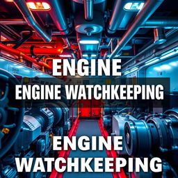 A striking cover page design for a book on Engine Watchkeeping in the maritime industry