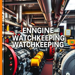 A striking cover page design for a book on Engine Watchkeeping in the maritime industry