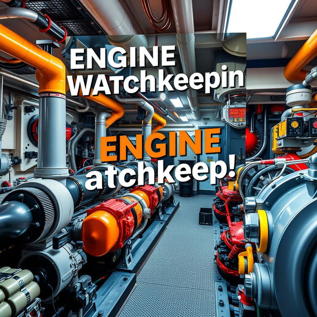 A striking cover page design for a book on Engine Watchkeeping in the maritime industry