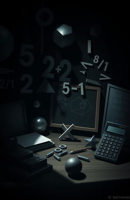 A dark themed artwork titled '2+2, 5-1, 5x1 by Nathaniel'