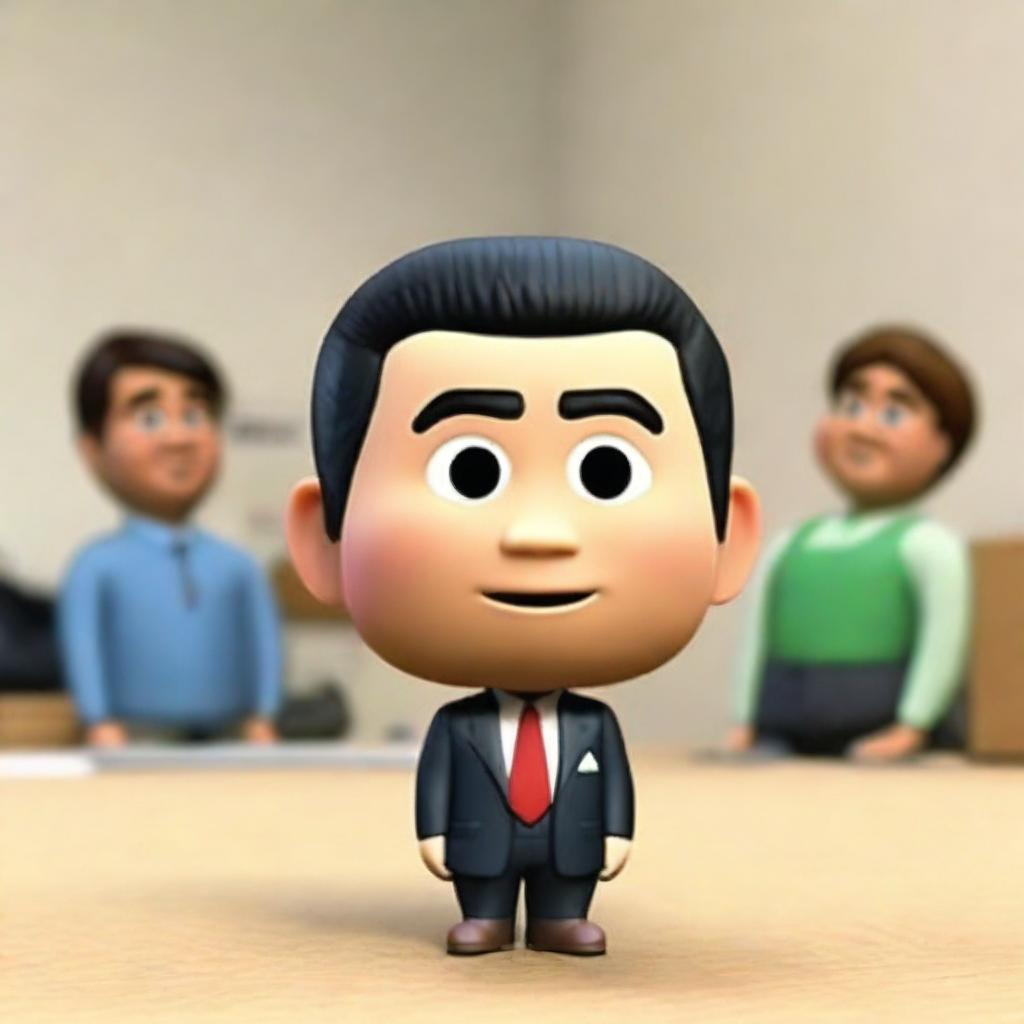 Craft a high-quality, richly-detailed 3D Memoji of a Japanese businessman in Pixar animation style. Focus on a close-up shot of the face and eyes, capturing the intricate details with high precision.