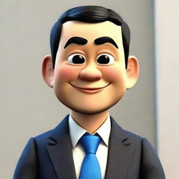 Craft a high-quality, richly-detailed 3D Memoji of a Japanese businessman in Pixar animation style. Focus on a close-up shot of the face and eyes, capturing the intricate details with high precision.