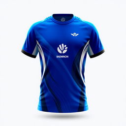A stylish badminton jersey design featuring a dominant blue color