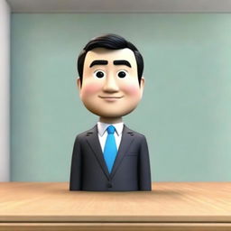 Produce a Pixar-style 3D Memoji of a business-suited Japanese man. Emphasize a high-resolution, detailed close-up of the face and eyes, projecting top-notch quality and expressive facial features.