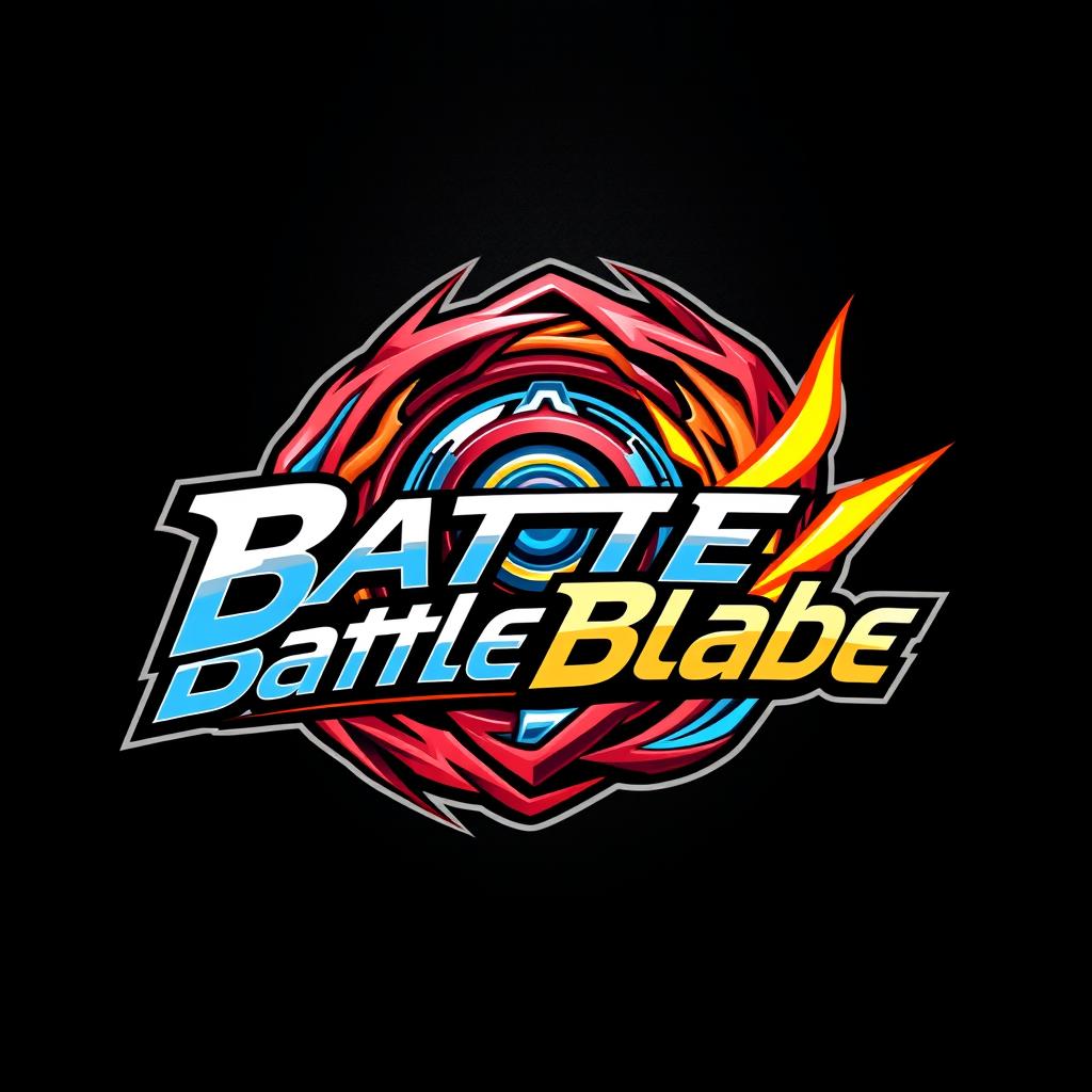 A detailed and vibrant logo design for 'Battle Blade', inspired by Beyblade aesthetics