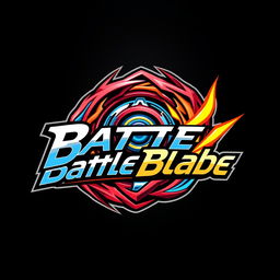 A detailed and vibrant logo design for 'Battle Blade', inspired by Beyblade aesthetics