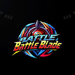 A detailed and vibrant logo design for 'Battle Blade', inspired by Beyblade aesthetics