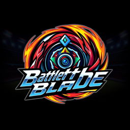 A detailed and vibrant logo design for 'Battle Blade', inspired by Beyblade aesthetics
