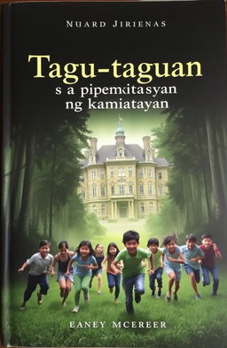 A gripping book cover featuring a large, old mansion nestled in a dense forest