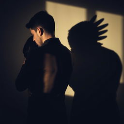 An intimate scene depicting a man embracing a woman, with their faces obscured from view