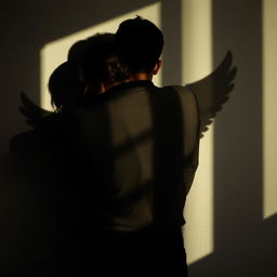 An intimate scene depicting a man embracing a woman, with their faces obscured from view