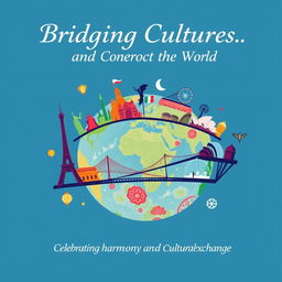 A captivating book cover titled 'Bridging Cultures and Connecting the World', visually representing the theme of global unity and diversity