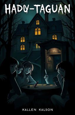 A spooky book cover depicting a large, old mansion nestled in a dark forest, with an eerie ambiance