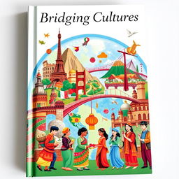 A captivating book cover titled 'Bridging Cultures', visually illustrating the theme of global unity and diversity