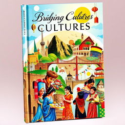 A captivating book cover titled 'Bridging Cultures', visually illustrating the theme of global unity and diversity