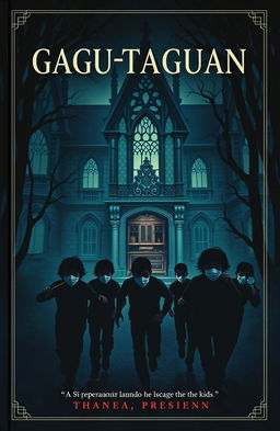 A spooky, atmospheric book cover featuring an eerie, old mansion nestled deep within a dark, dense forest