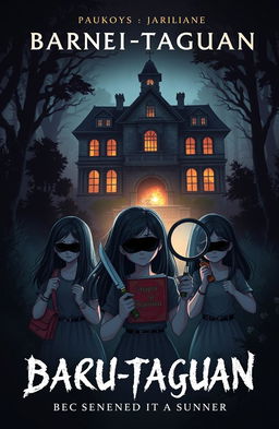 A hauntingly atmospheric book cover featuring a large, old mansion nestled in a shadowy forest