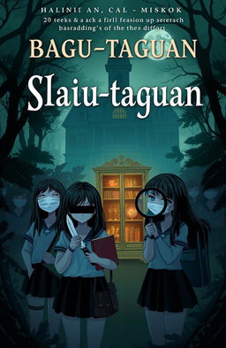 A hauntingly atmospheric book cover featuring a large, old mansion nestled in a shadowy forest