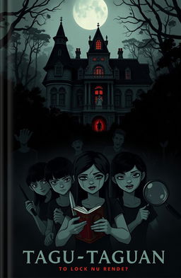 A spooky book cover featuring a large, ominous old mansion nestled within a dense, shadowy forest