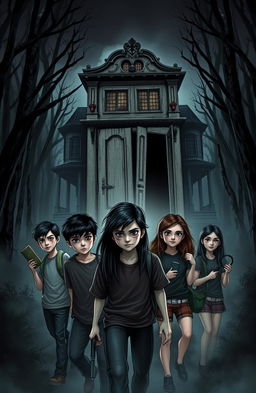 A spine-chilling book cover featuring a large, old mansion set deep within an ominous forest