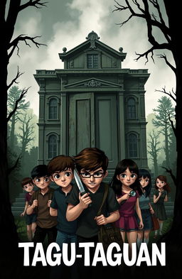 A spine-chilling book cover featuring a large, old mansion set deep within an ominous forest