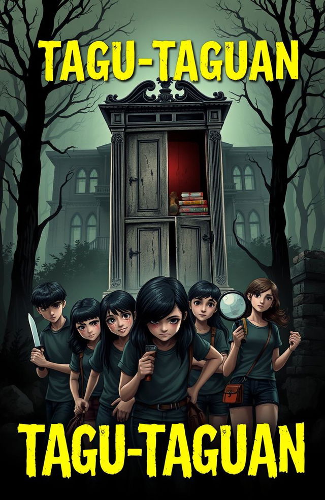 A spine-chilling book cover featuring a large, old mansion set deep within an ominous forest