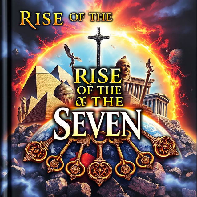 The front cover of a fantasy book titled "Rise of the Seven" prominently displayed as the only text