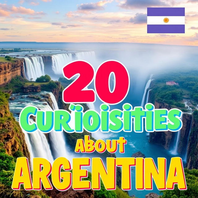 A vibrant and eye-catching YouTube thumbnail showcasing the theme '20 Curiosities about Argentina'