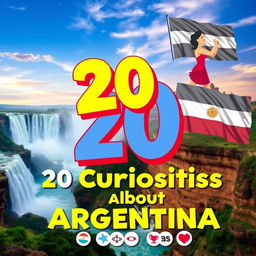 A vibrant and eye-catching YouTube thumbnail showcasing the theme '20 Curiosities about Argentina'