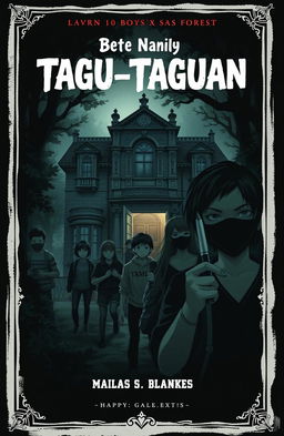 A spooky book cover featuring a grand, old mansion set deep in a dark, dense forest