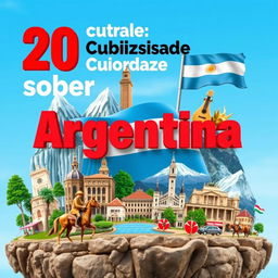 Miniatura vibrante y atractiva para un canal de YouTube, destacando '20 Curiosidades sobre Argentina' en fuente grande y colorida