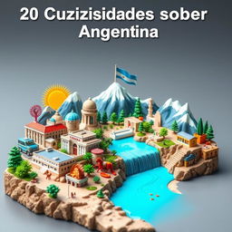 Miniatura vibrante y atractiva para un canal de YouTube, destacando '20 Curiosidades sobre Argentina' en fuente grande y colorida