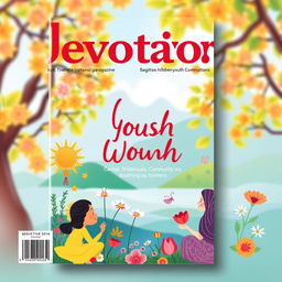 A vibrant and engaging magazine cover design for a devotional organization, targeting children, youth, and women