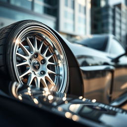 A close-up view of Turbomac wheels, showcasing their intricate design and glossy finish