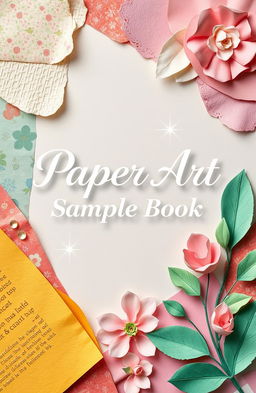 A stunning cover design for a paper art sample book, featuring an intricate collage of various types of paper textures and colors