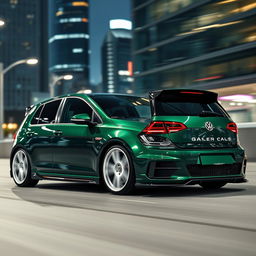 A stunning dark green MK7 VW Golf R enhanced with an aggressive body kit and striking white rims