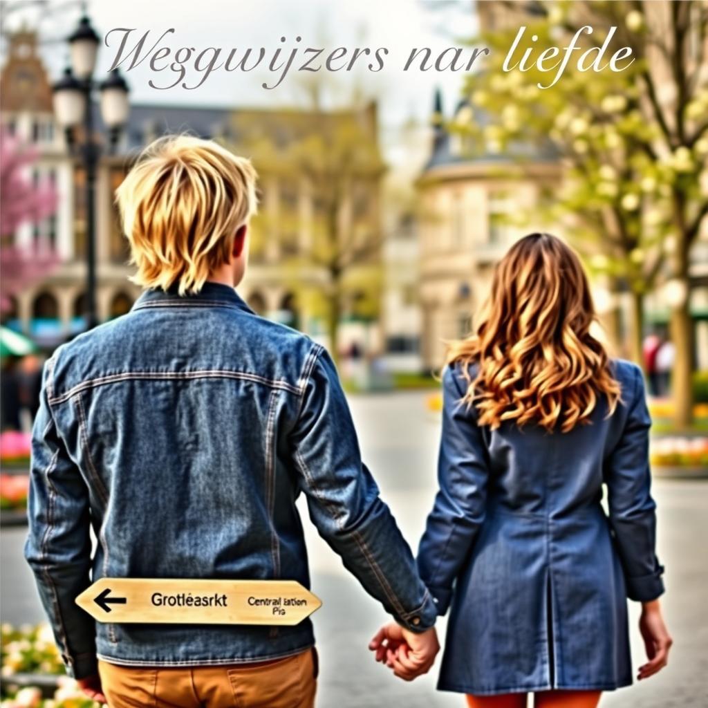 A romantic book cover featuring the Agoraplein in Brussels during springtime