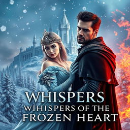 A mesmerizing fantasy book cover for "WHISPERS OF THE FROZEN HEART