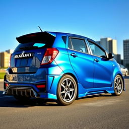 A sleek, customized Suzuki Aerio featuring a modern body kit that enhances its sporty appearance