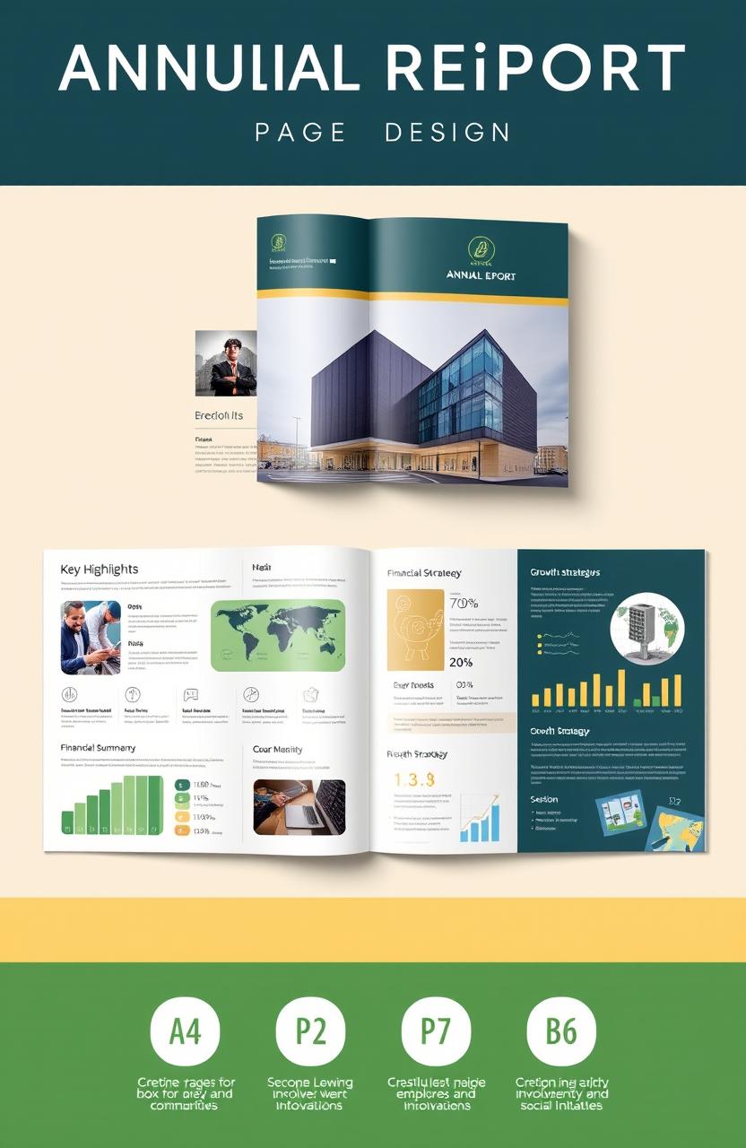 An elegant and modern annual report design for a bank, featuring a clean and professional layout with a focus on financial data and performance metrics