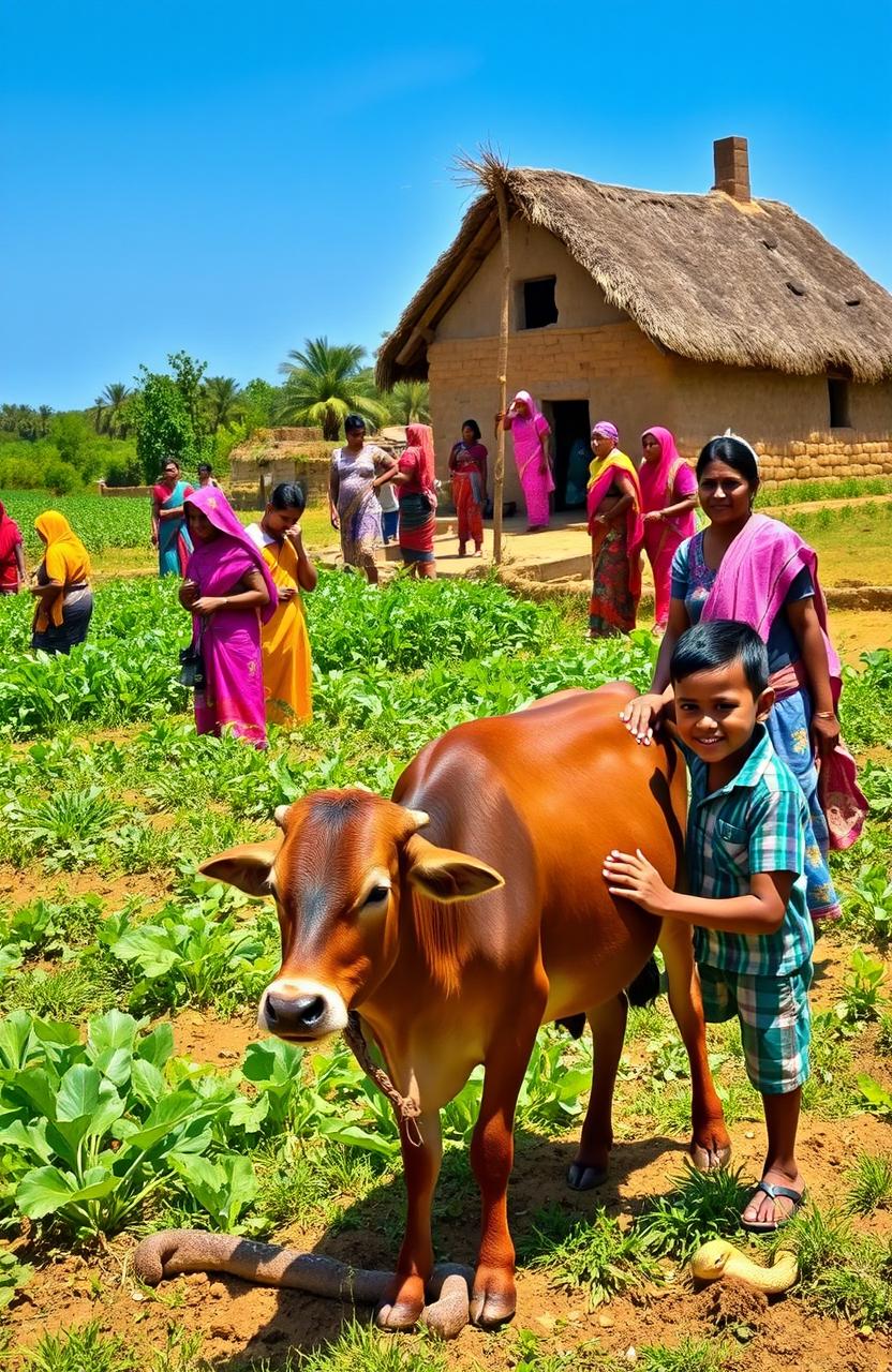 A vibrant rural scene showing a diverse group of women engaged in agricultural activities on fertile farmland