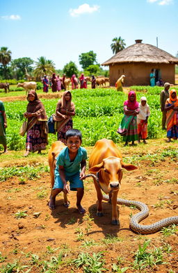 A vibrant rural scene showing a diverse group of women engaged in agricultural activities on fertile farmland