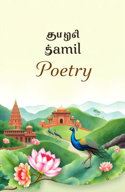 An enchanting and vibrant cover design for a Tamil poetry book, featuring elements that reflect the rich cultural heritage of Tamil Nadu
