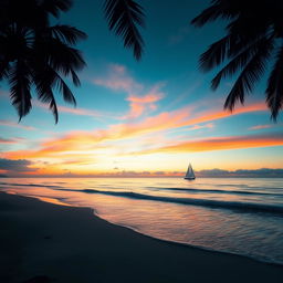 A soft, artistic representation of a serene and peaceful beach scene during a sunset, capturing the multicolored sky reflected on the gentle waves of the ocean