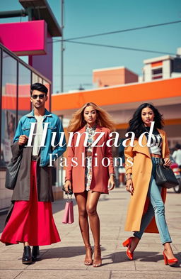 A stylish and modern clothing brand cover for "Humzaad Fashions", featuring elegant typography of the brand name in a contemporary font