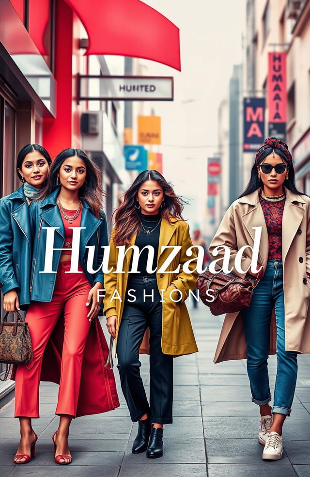 A stylish and modern clothing brand cover for "Humzaad Fashions", featuring elegant typography of the brand name in a contemporary font